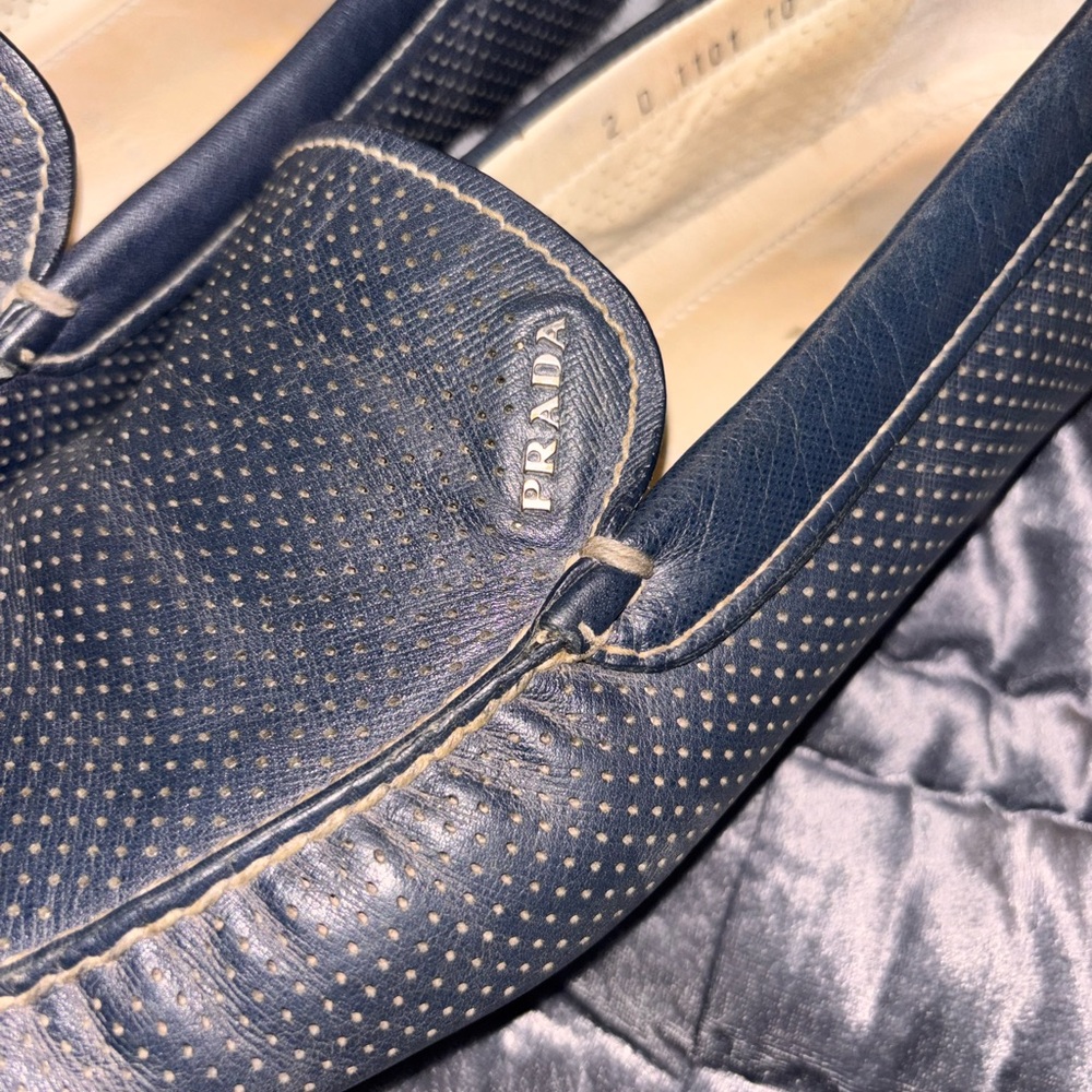 Prada Dark Blue Perforated Loafers